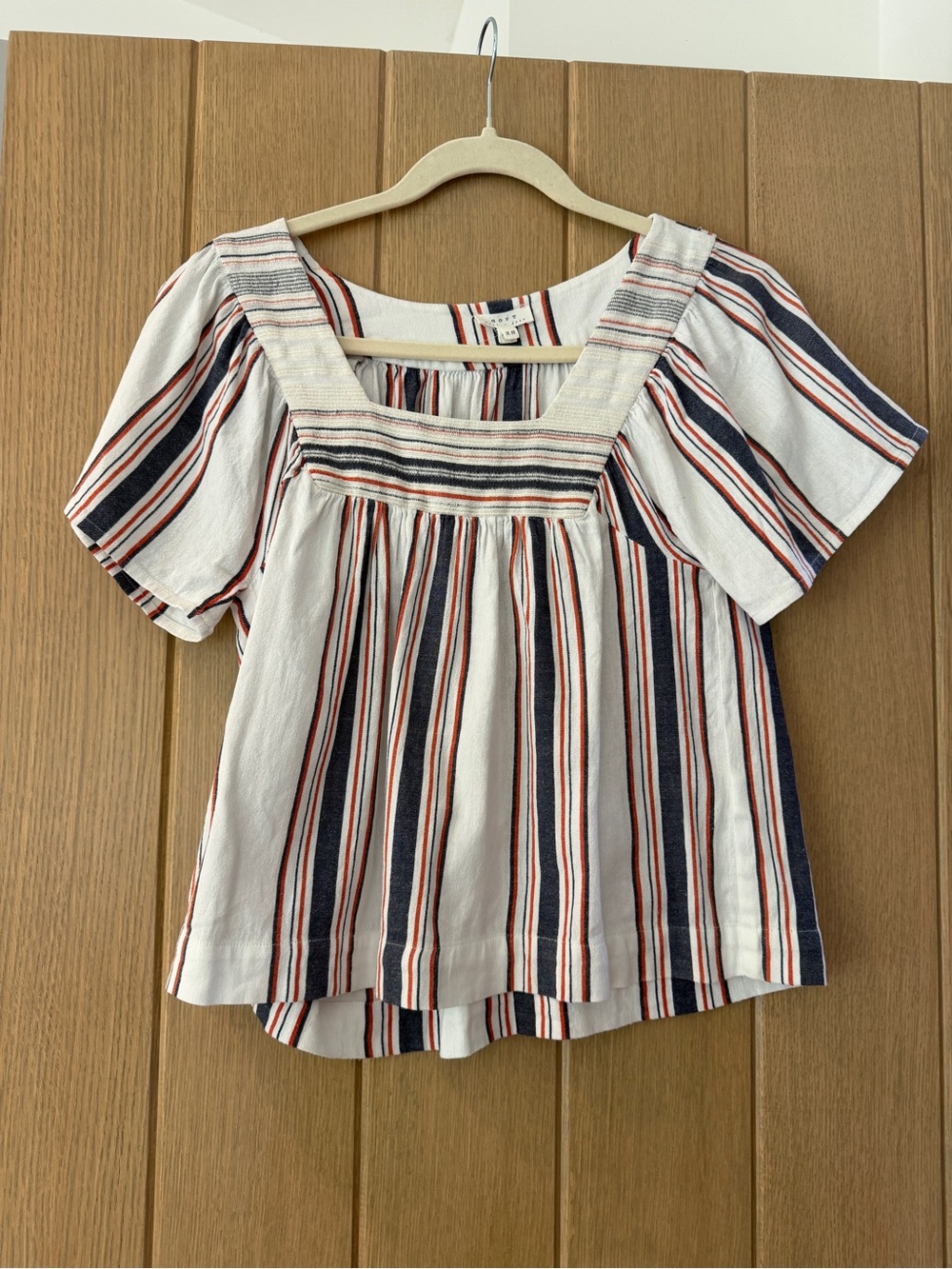 Soft Joie Cream Top with Navy & Red Stripes